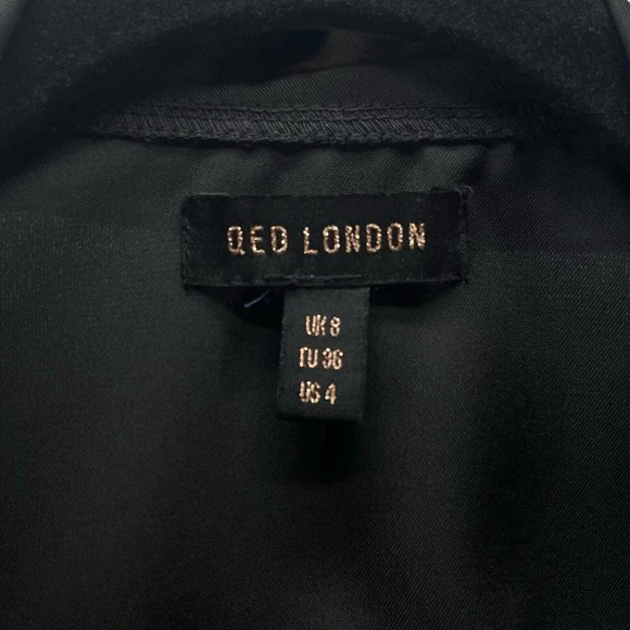 QED London Blouse Womens Sz 4 Tie Knot Cropped Long Sleeve Back Shirred Black - Picture 7 of 11